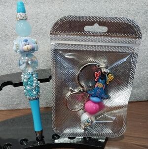 Colorful Eeyore-Themed Keychain/Bag Charm & Beadable Pen Set